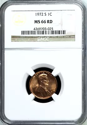 1972-S  Lincoln Cent  NGC  MS66RD • $22
