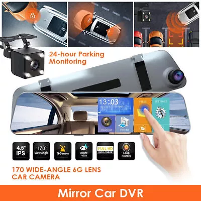 1080P Car Cam Mirror Reversing Dash Camera Rear View Front And Rear DVR Recorder • £20.88