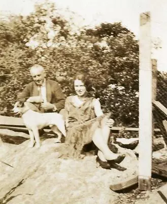 G552 Vtg Photo COUPLE WITH THEIR JACK RUSSELL DOG C 1930 • £3.38