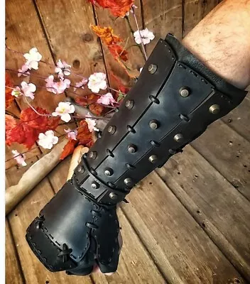 Medieval Steampunk Samurai Leather Bracer Long Glove Gauntlet Viking Pirate Knig • $74.99