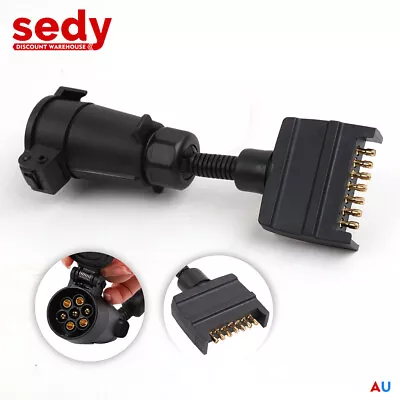 $15.99 • Buy 7 Pin Round Male Plug To 7 Pin Flat Female Socket Adaptor Trailer Connector