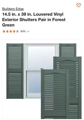 Builders Edge 15  X 39  Louvered Vinyl Exterior Shutters Pair In Forest Green • $26.99