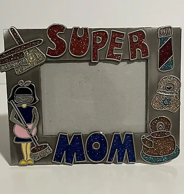 Super Mom Picture Frame Metal Glittery Enamel Free Standing 5” X 3.5” Photo • $12