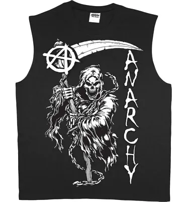 Mens Sleeveless T-shirt Muscle Tee Anarchy Grim Reaper Skull Tee Tank Top • $22.99