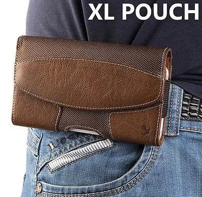 For XL LARGE Phones - BROWN Suede Pouch Holder Belt Clip Loop Holster Case Cover • $9.71