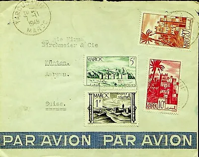 MOROCCO 1949 4v ON AIRMAIL COVER FROM TAROUDANT TO KUNTEN SWITZERLAND • $4.99