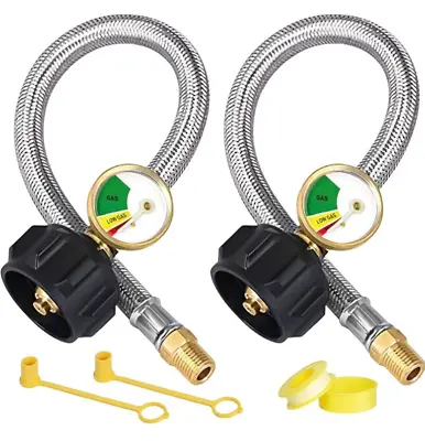 Propane Hose Stainless Steel Braided With Gauge QCC Type1 Replacement - 2 Pack • $35.99