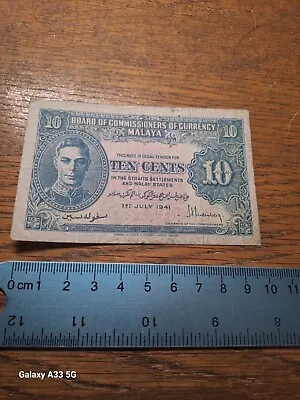 George VI Malaya 1941 Ten Cents Bank Note • £4.95