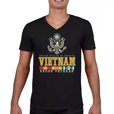 Vietnam War Proud Veteran V-Neck T-shirt American Army Vet DD 214 Patriot Tee • $18.95