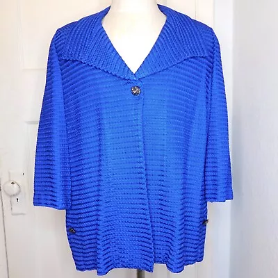 Ming Wang Sapphire Women's 1X Plus Blue Knit Jacket Cardigan One Button • $78