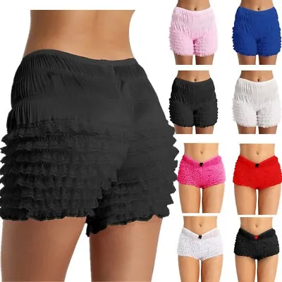 Womens Tiered Ruffle Lace Panty Underwear Frilly Knickers Dance Bloomers Shorts • £5.69