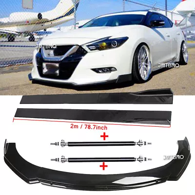 For Nissan Altima Black Front Bumper Lip Splitter Spoiler+ Side Skirt +Strut Rod • $175.15