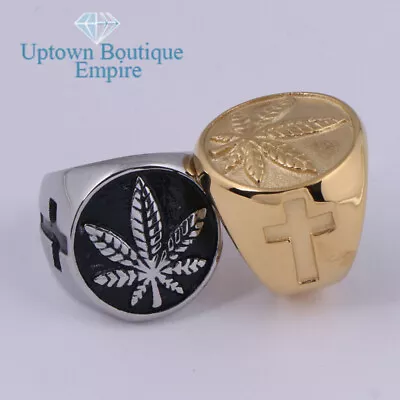 Marijuana Weed Leaf Men's Stainless Steel Silver Round Band Pinky Ring#ABH • $13.99