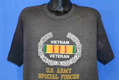 Vtg 80s VIETNAM VETERAN UNITED STATES ARMY SPECIAL FORCES FADED BLACK T-shirt XL • $86