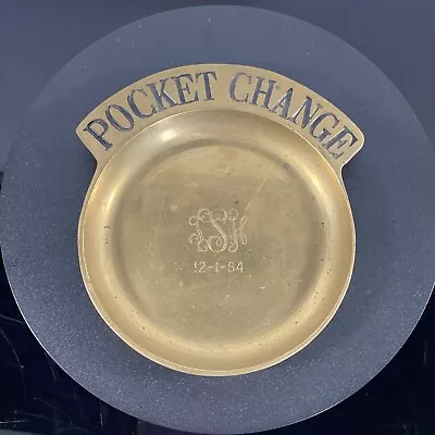 Vtg Pocket Change Dish Brass Engraved Vintage Key Tray Holder Ash Tray 80s Heavy • $18.97