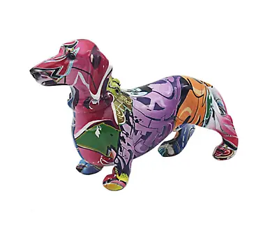 Graffiti Dachshund Ornament Figurine Colourful Decoration Statue Dog Lover Gift • £17.95