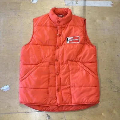 Vintage 70s Racing Vest Jacket Fram Autolite Bruce McLaren Orange Puffer USA M • $45