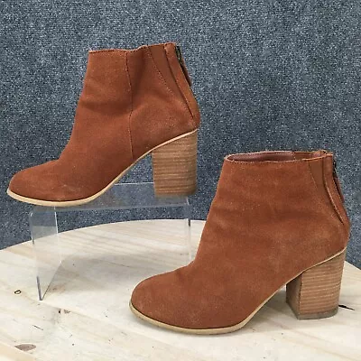 Ecote Boots Womens 7 Ankle Booties Brown Cow Suede Block Heels Zip Up Casual • $15