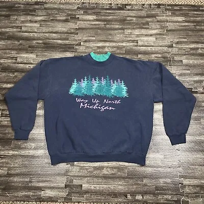 Vintage 90s Michigan Souvenir Crewneck Sweatshirt Blue Nature XL USA Made VTG • $34.99