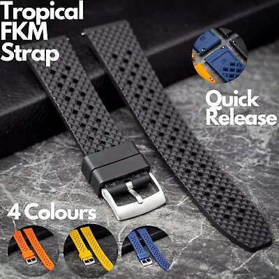 FKM Tropical Watch Strap - Black Blue Yellow Orange - 20mm 22mm - Quick Release • £19.95