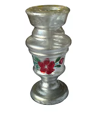 Vtg Antique Victorian Silver Mercury Glass Vase Flowers Pedestal Hand Painted 4” • $125