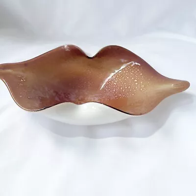 Murano Style Art Glass Dish Copper Gold And White Adventurine • $18