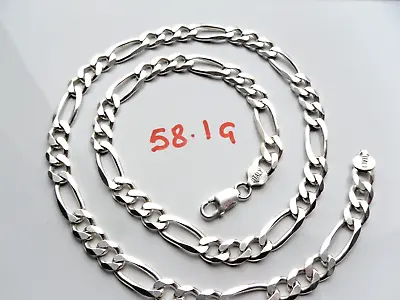 Mens Or Ladies Solid 925 Sterling Silver Figaro / Curb Chain  24  Long 59.4 Gram • £129.45