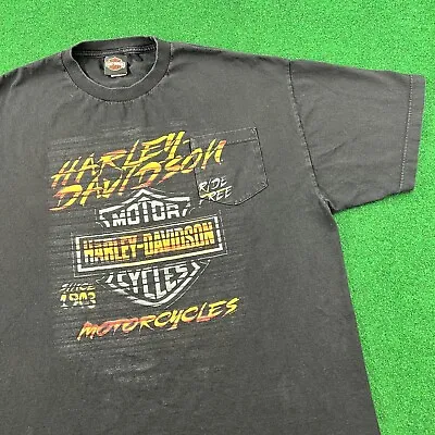 Vintage Harley Davidson Shirt Mens XXL Black Motorcycle Racing Flames Logo Tee • $14.95