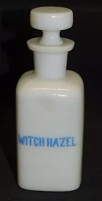 Vintage Witch Hazel Milk Glass Bottle Raised Blue Lettering • $85