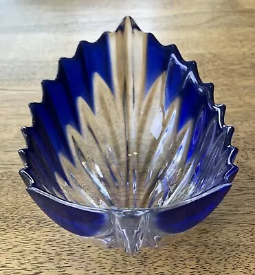 Walther-Glas Cobalt Blue & Clear Glass Leaf Bowl Mikasa West Germany • $45