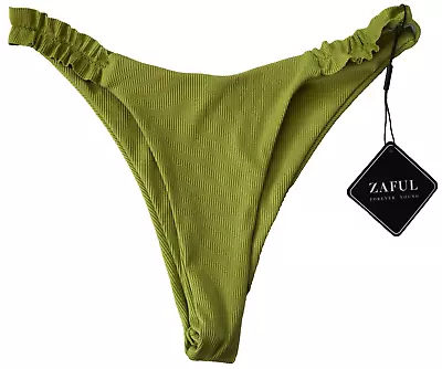 ZAFUL Olive Green High Leg Fine Ribbed Bikini Swim Bottom 6  *NEW* • $7.99