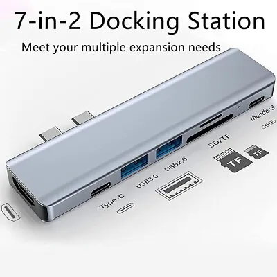 USB C Hub 7 In 2 For MacBook Air Pro M1 USB C Adapter With 4K HDMI USB 3.0 • £19.99