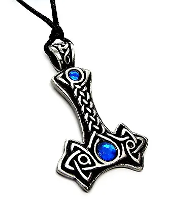 Mjolnir Thor's Hammer Viking Pendant (Blue Celtic Patterned Stem) • £5