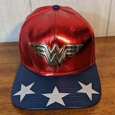 Wonder Woman Shiny DC Comics Super Hero SnapBack Hat Polyurethane  RARE EUC OSFM • $19.99