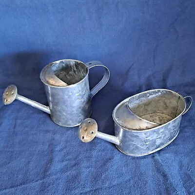 Lot 2 MINI GALVANIZED WATERING CANS Pitcher Tub Bucket Rustic Tin Docorative • $14.99