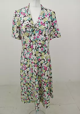 David Nieper Women's Dress Size 16 Green Mix Floral Bow Short Sleeve Used F1 • £9.99