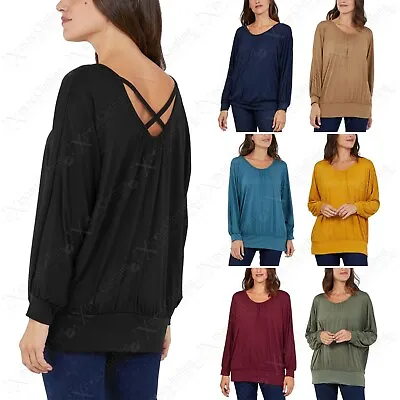 New Womens Cross-back Long Sleeve Top Loose Batwing Baggy T-shirt Ladies  • £9.99