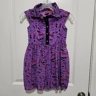 Monster High Girls S (6-6X) Purple Dress Short Sleeve Skulls Stars Missing Belt • $15