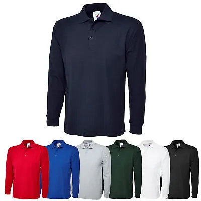 Long Sleeve Polo Shirt Mens Women Pique Plain Casual Top Uneek UC113 (2 For £20) • £11.97