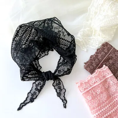 Transparent Lace Floral Embroidered Triangle Scarf Bandana Shawl Women Headscarf • £4.18