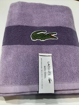Lacoste Lilac Purple Bath Towel 100% Cotton 30  X 52  Big Croc Crocodile Logo   • £23.74