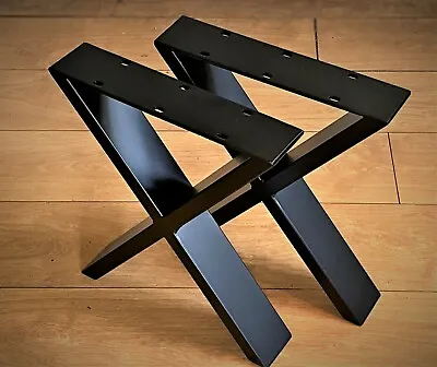 2 X Metal/Steel/Black Table Legs Bench Legs Cross/A-Frame/Square Industrial UK • £89.95