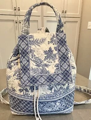 Retired Vera Bradley Blue Toile Backpack RARE - Magnetic Snap - Perfect Size • $79.99