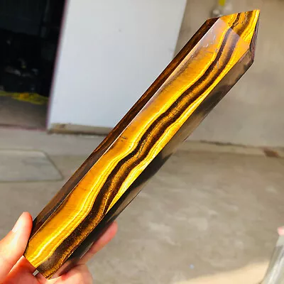 595g Natural Tiger's Eye Quartz Crystal Obelisk Wand Point Mineral Healing P587 • $32.47