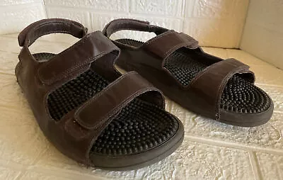 KENKOH LE-269 BROWN LEATHER MASSAGE SANDALS SIZE 13 Adjustable Unisex • $19.99