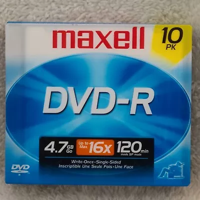 Maxell DVD-R Data Video 10 Pack New Sealed  4.7 GB~16X Max~120 Minutes Sp Mode • $6.99