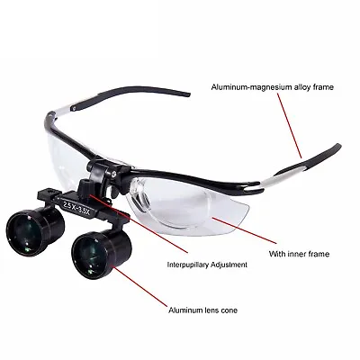 Dental Medical Binocular Loupe Aluminum Variable Loupes 2.5X-3.5X Zoom Magnifier • $59.84