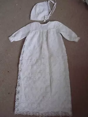 £6.99 • Buy Vintage White Lace Christening Gown And Hat 0/6 Months