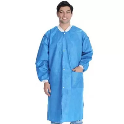 Case Of 50 Medical Disposable SMS Lab Coat Gown Blue 35gsm With Pockets  • $89.99