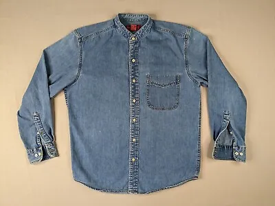 Vintage 90s Banana Republic Denim Shirt Adult Small Banded Collar Button Up • $29.95